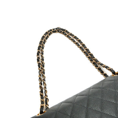 CHANEL Medium Dbl Flap Quilted Black Caviar w/Gold