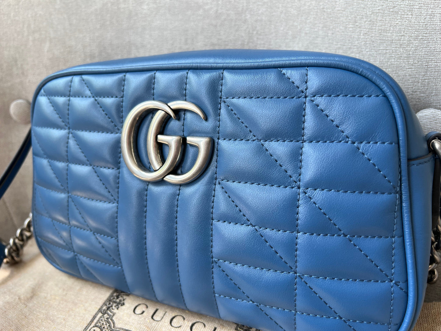 Gucci Aria GG Blue Marmont Small Shoulder Bag ( 1250)