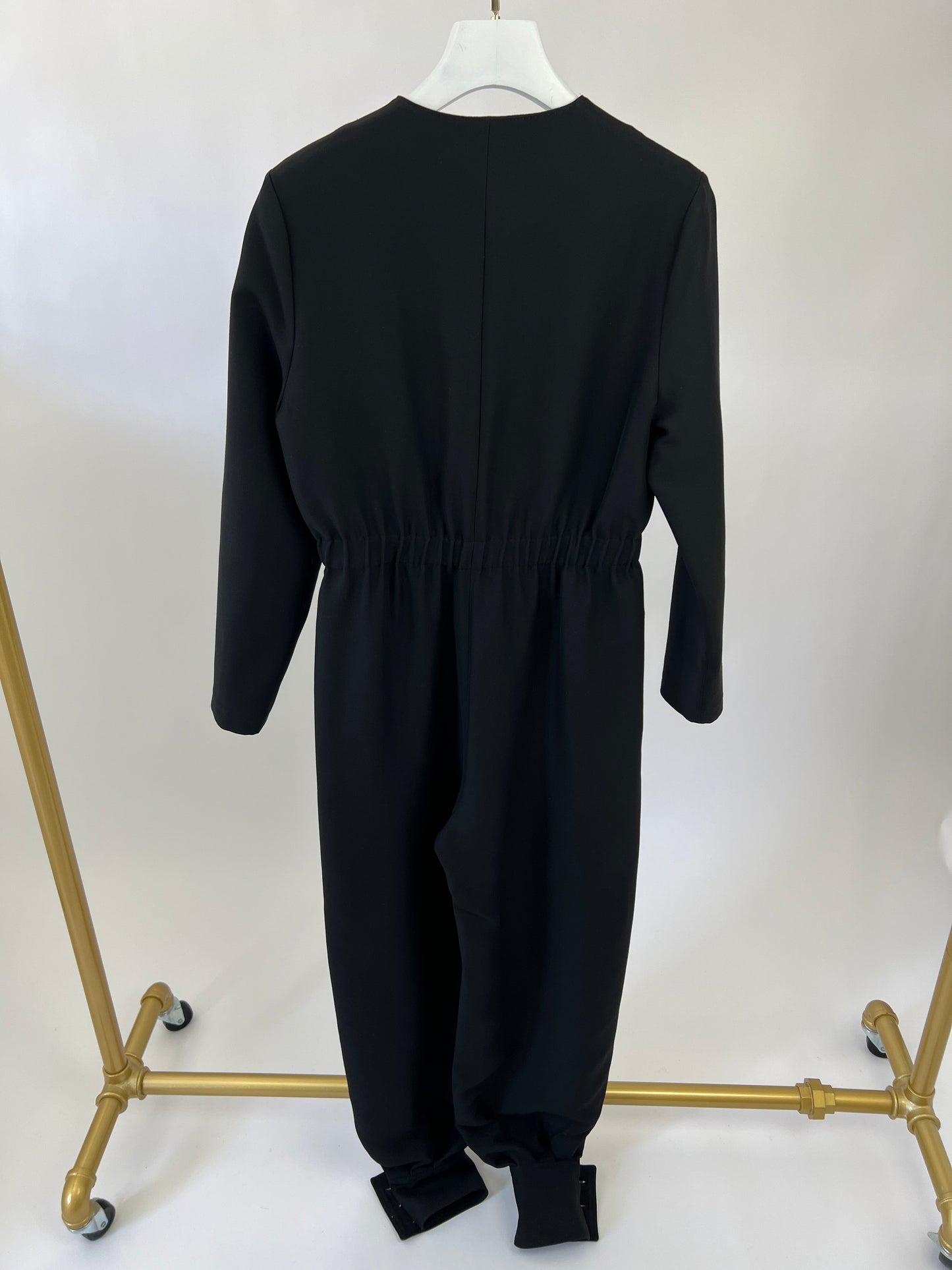 Gucci Black Long-Sleeve V-Neck Jumpsuit with Gold Button Detail Size IT 38 (UK 6)
