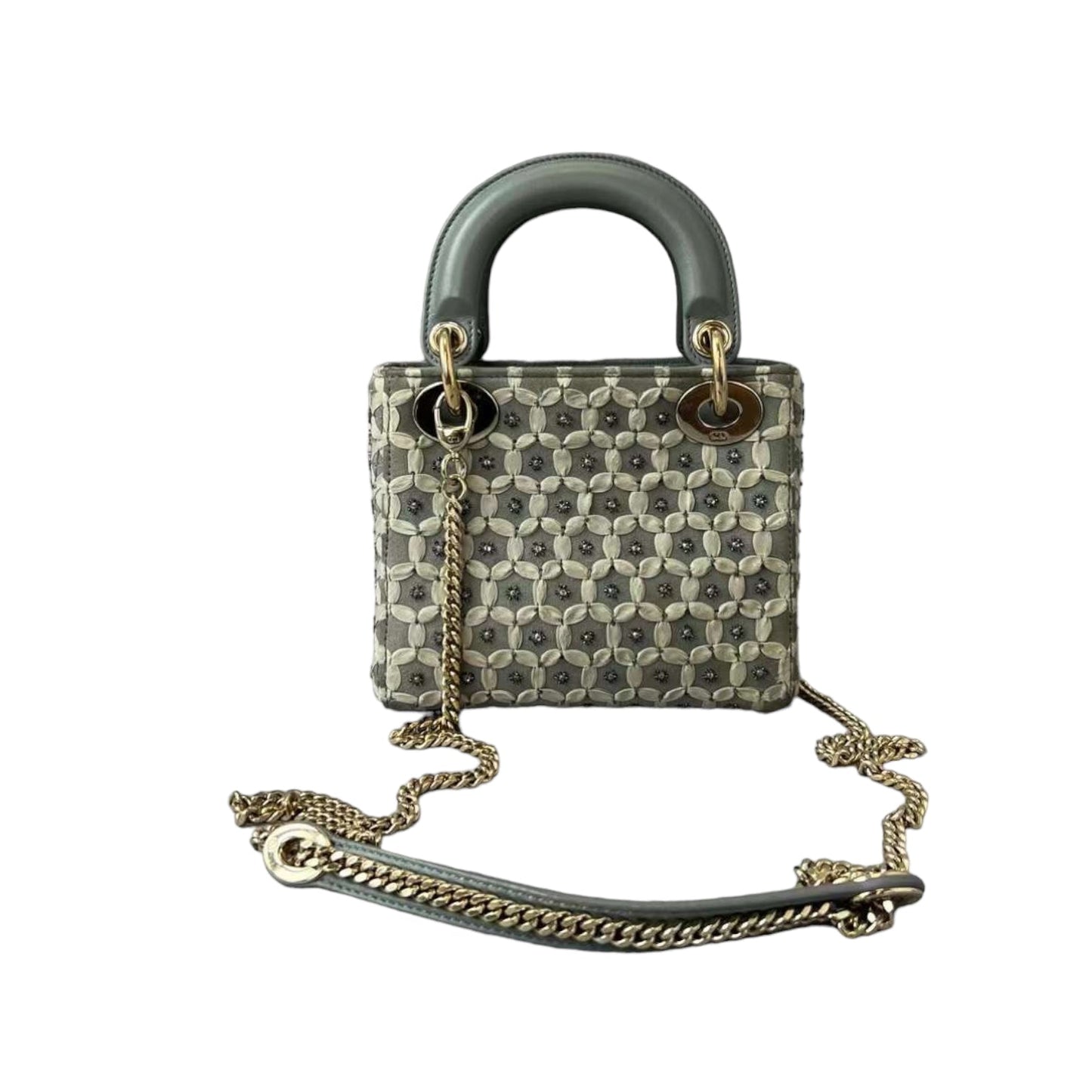 Embellished Cannage Satin Mini Lady Dior Grey