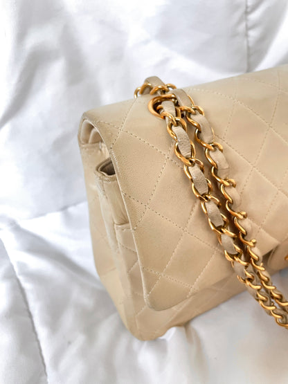 Chanel Beige Lambskin Double Flap Bag