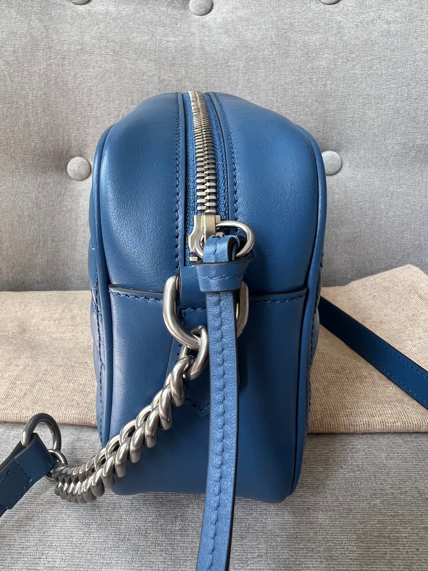 Gucci Aria GG Blue Marmont Small Shoulder Bag ( 1250)