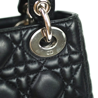 Christian Dior Cannage Mini Lady Dior Black Silver Hardware
