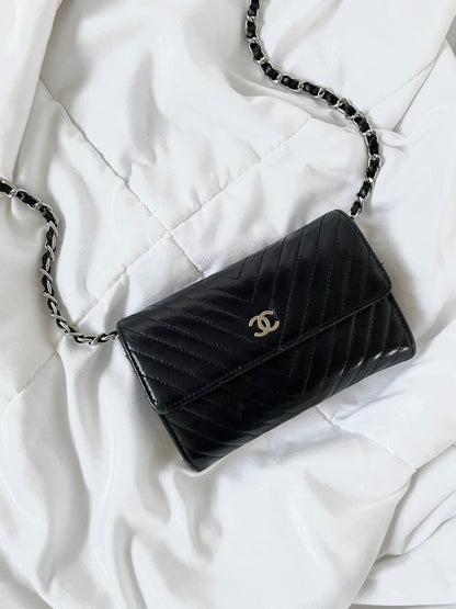 Chanel V-Stitch Lambskin Wallet on Chain
