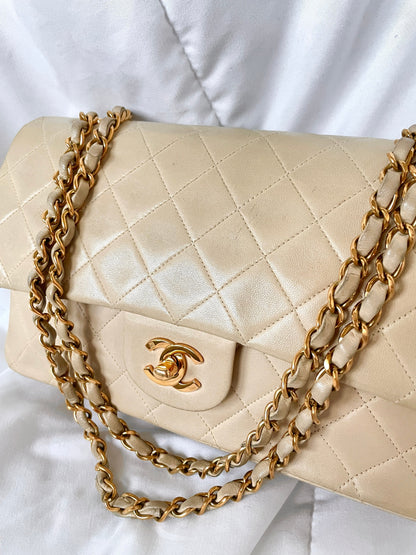 Chanel Beige Lambskin Double Flap Bag