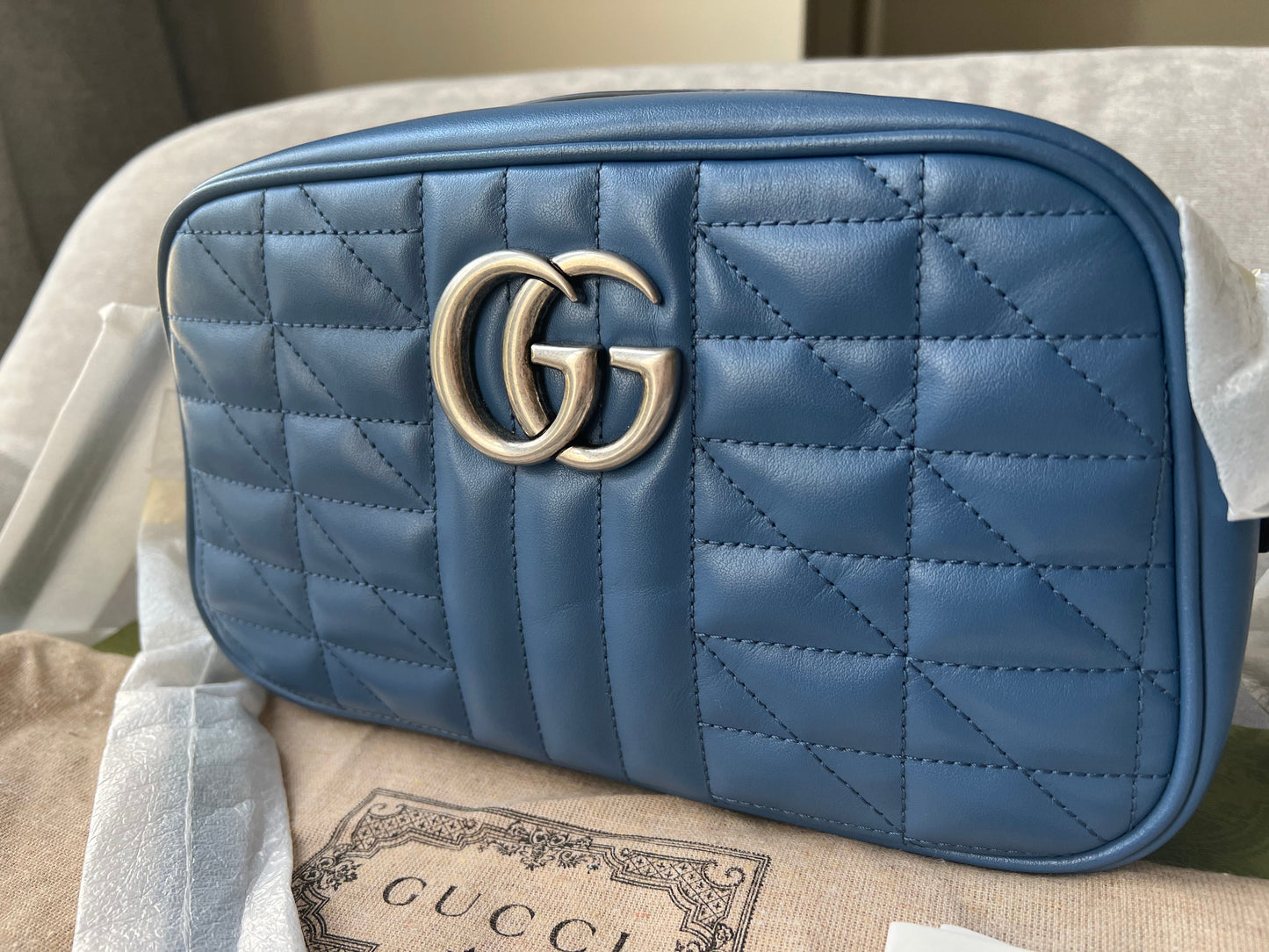 Gucci Aria GG Blue Marmont Small Shoulder Bag ( 1250)