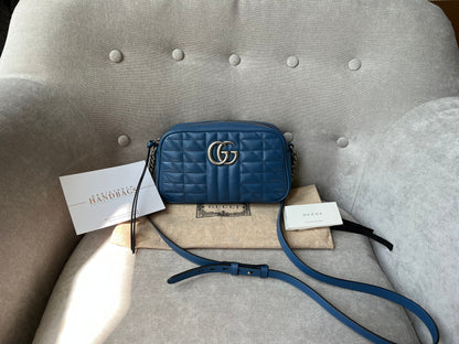 Gucci Aria GG Blue Marmont Small Shoulder Bag ( 1250)