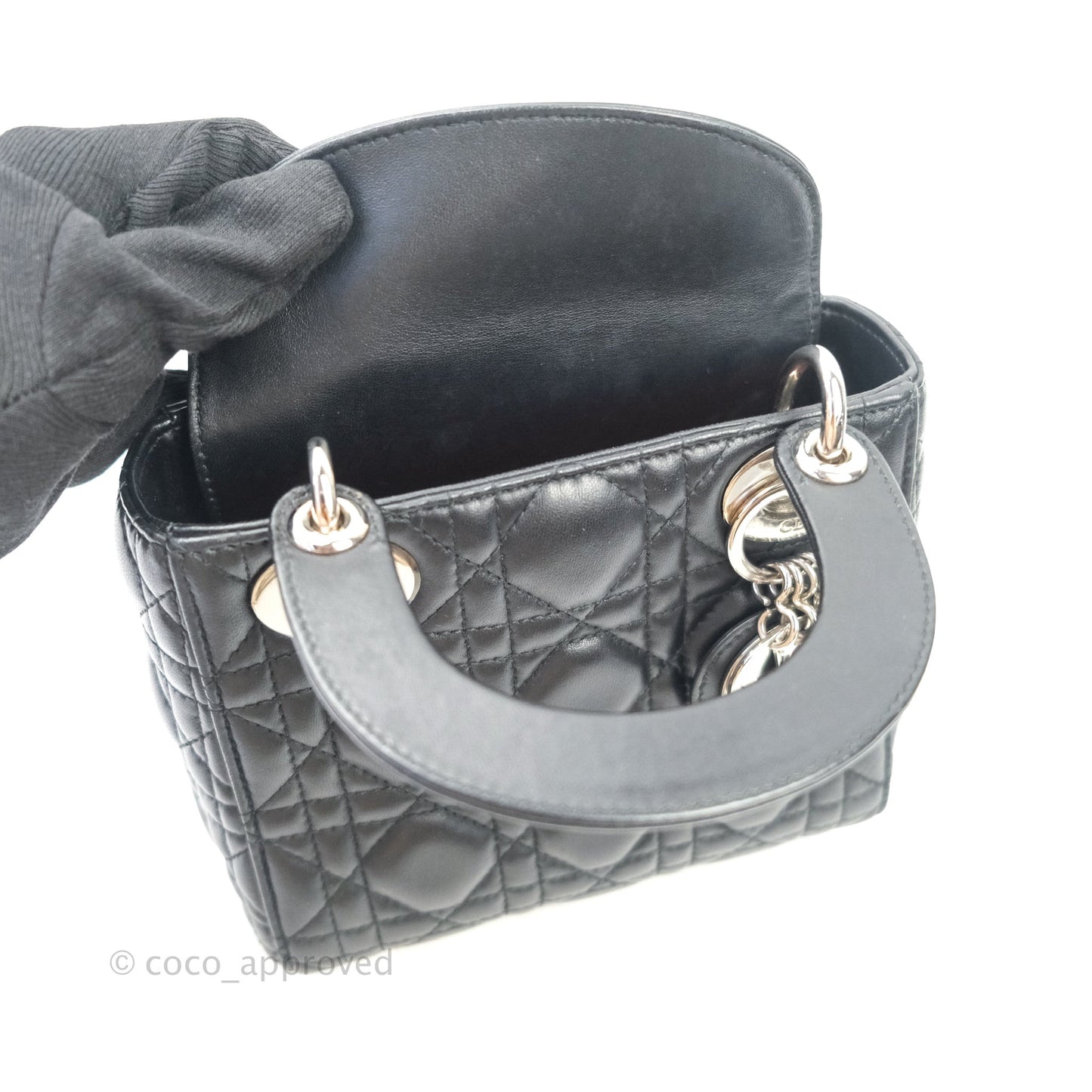 Christian Dior Cannage Mini Lady Dior Black Silver Hardware