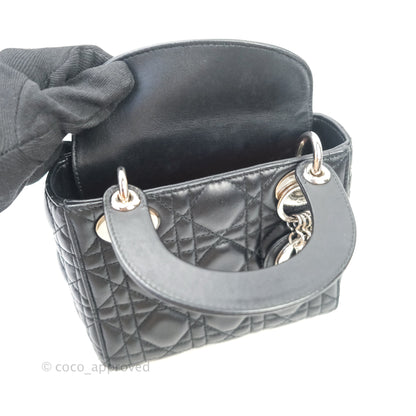 Christian Dior Cannage Mini Lady Dior Black Silver Hardware