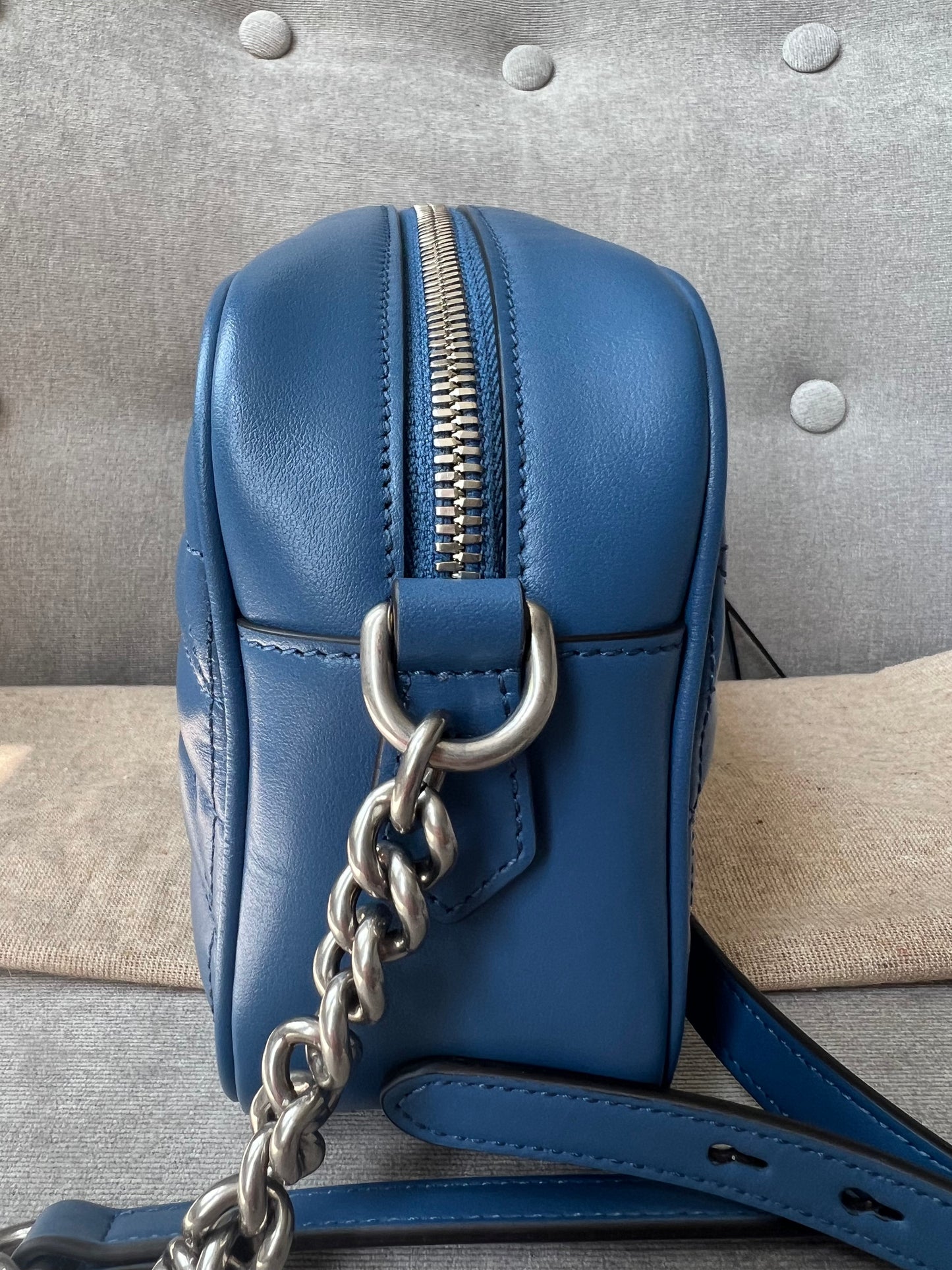 Gucci Aria GG Blue Marmont Small Shoulder Bag ( 1250)