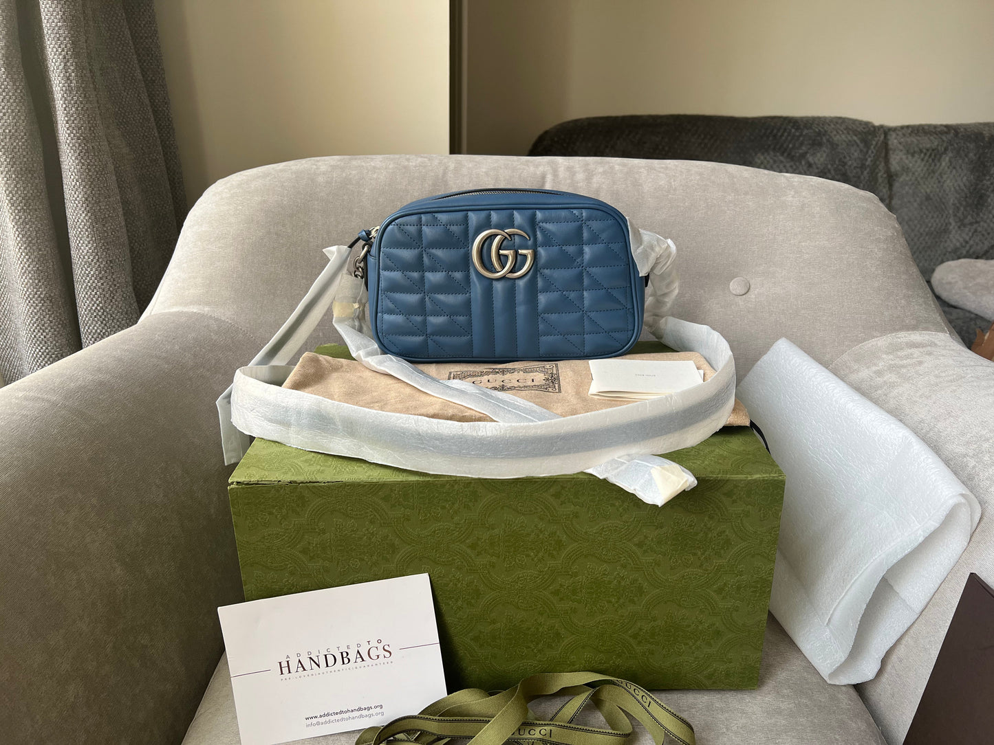 Gucci Aria GG Blue Marmont Small Shoulder Bag ( 1250)