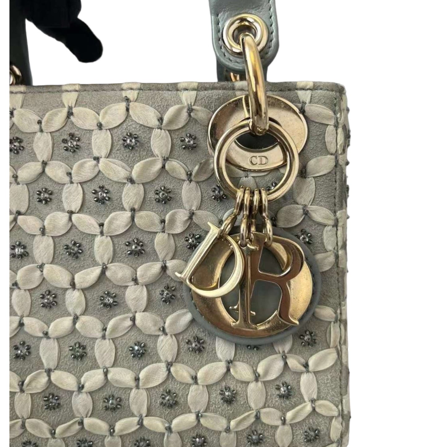 Embellished Cannage Satin Mini Lady Dior Grey