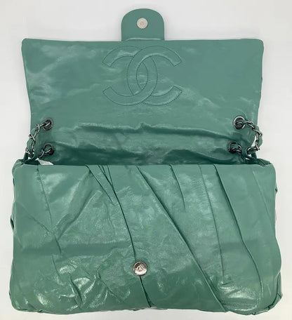Chanel Teal Pleated Leather Soft Classic Flap