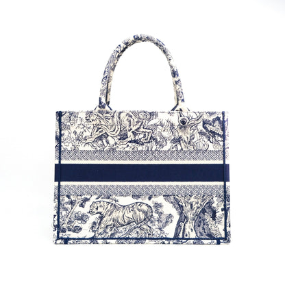 Christian Dior Embroidered Toile De Jouy Small Canvas Book Tote Blue