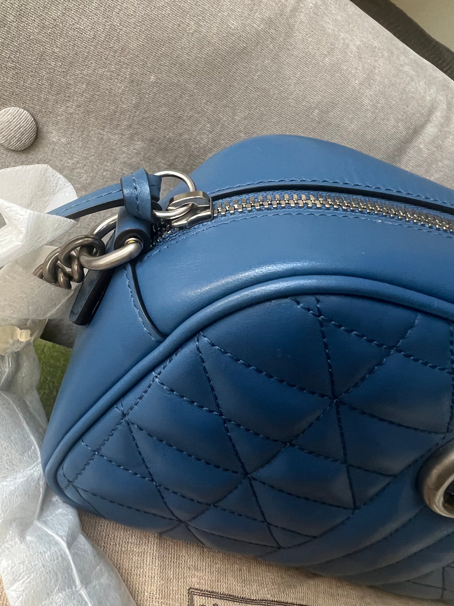 Gucci Aria GG Blue Marmont Small Shoulder Bag ( 1250)