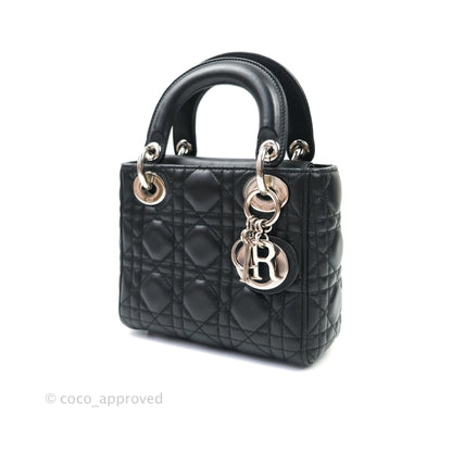 Christian Dior Cannage Mini Lady Dior Black Silver Hardware