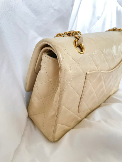 Chanel Beige Lambskin Double Flap Bag