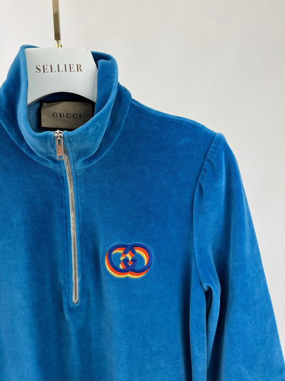 Gucci Blue Velour Quarter Zip Mini Dress with Pocket Detail Size XS (UK 6)