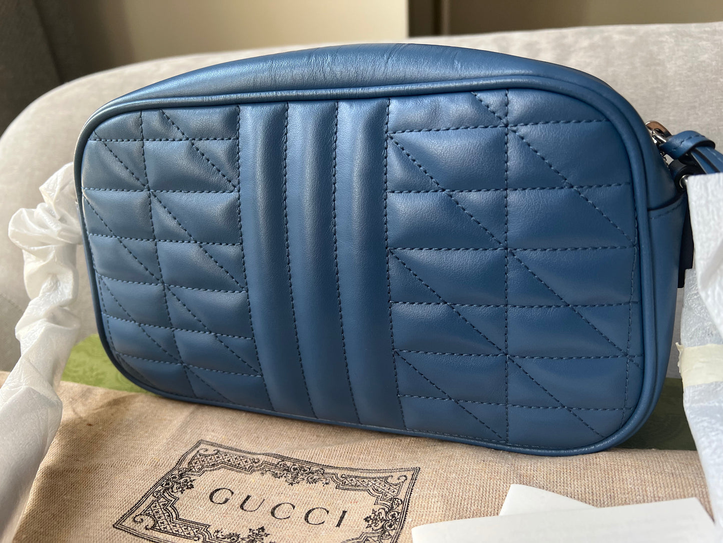 Gucci Aria GG Blue Marmont Small Shoulder Bag ( 1250)
