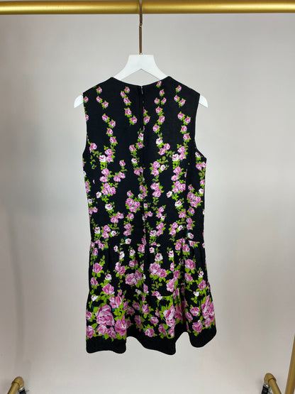 Gucci Black and Print Rose Printed Bow Dress Size IT 38 (UK 6)