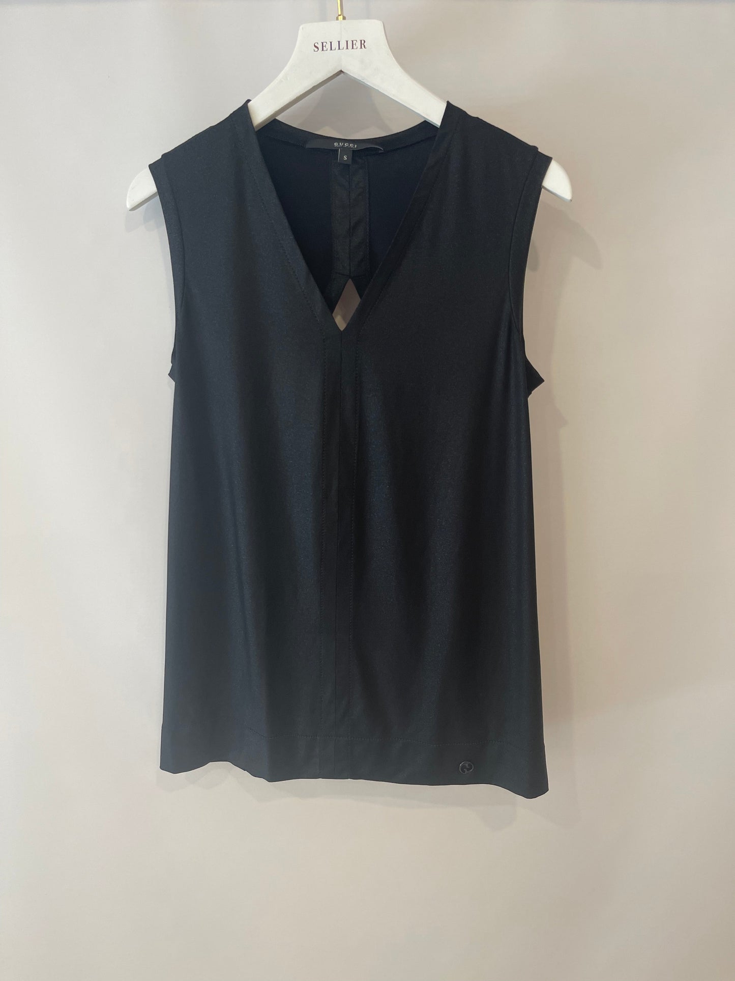 Gucci Black Shirt with Open Back and Small Black Gucci Logo Detail Size Small (UK 8)