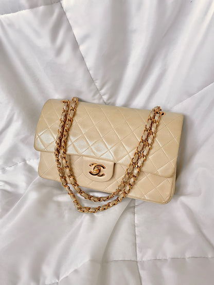 Chanel Beige Lambskin Double Flap Bag