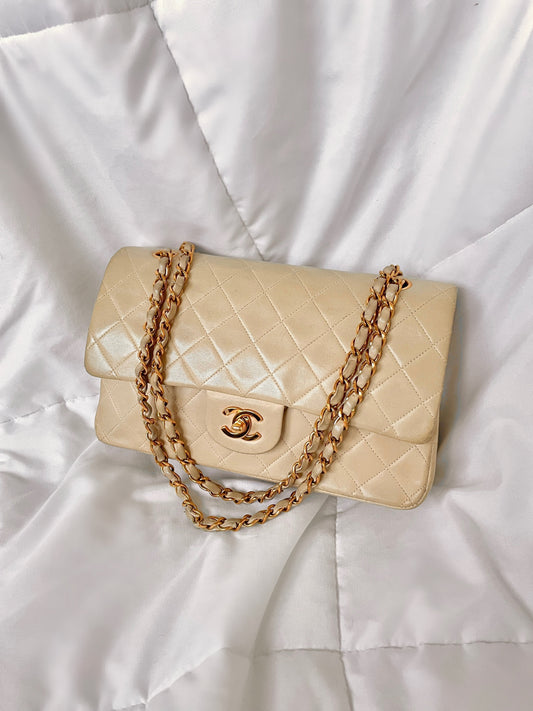 Chanel Beige Lambskin Double Flap Bag