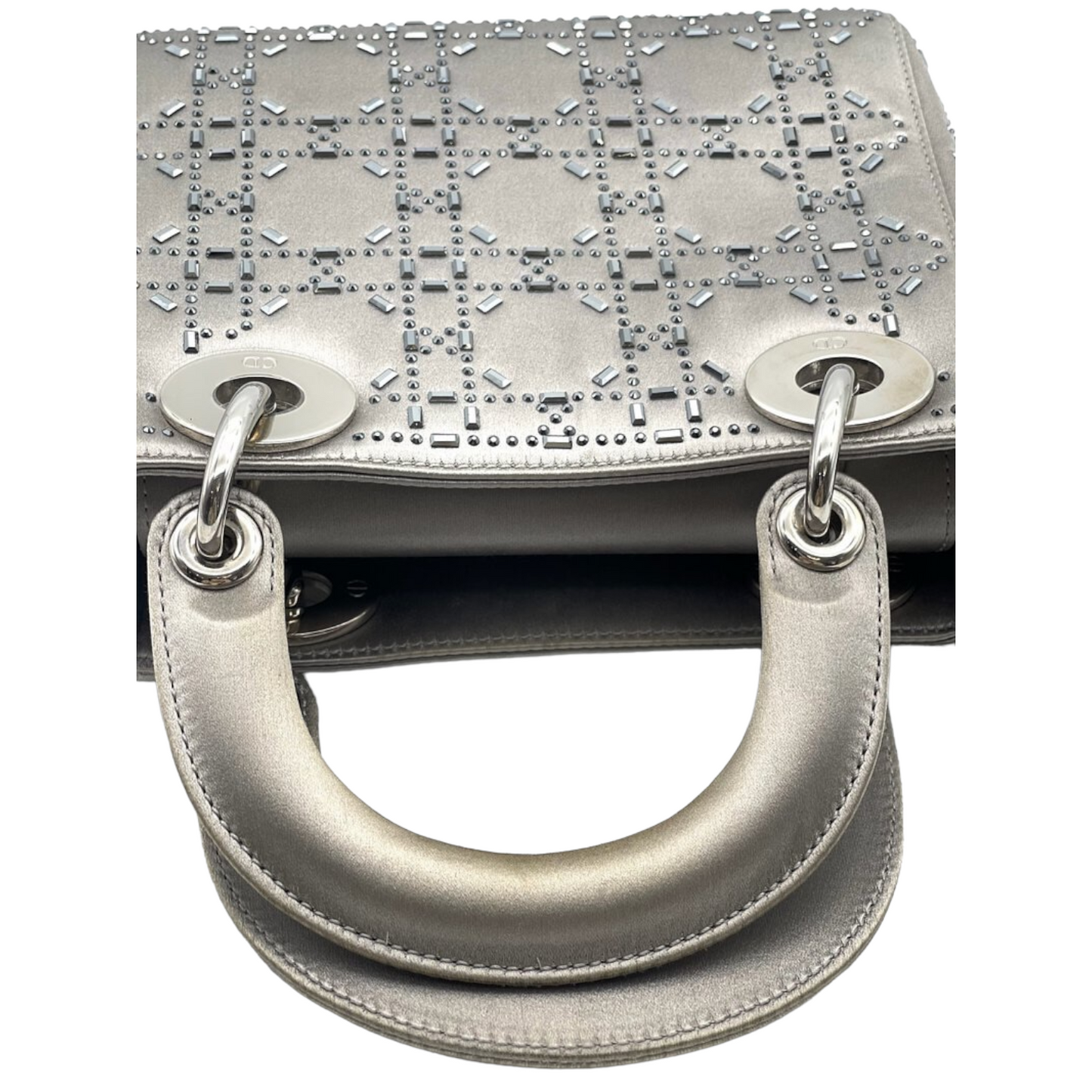Embellished Satin Mini Lady Dior Grey SHW