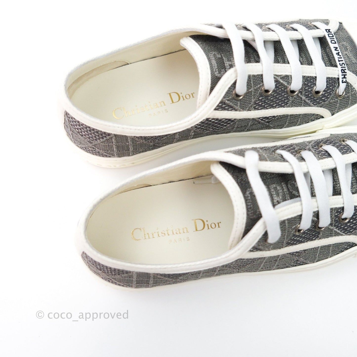 Christian Dior WalknDior Gray Cannage Embroidered Metallic Cotton