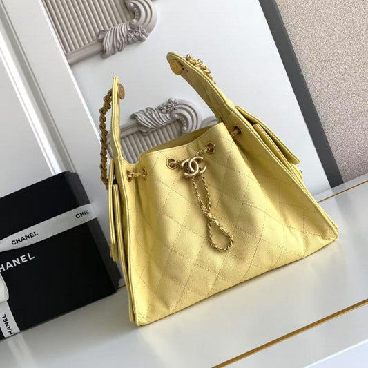 CHANEL 25C Hobo Bag 30cm Yellow Grained Calfskin