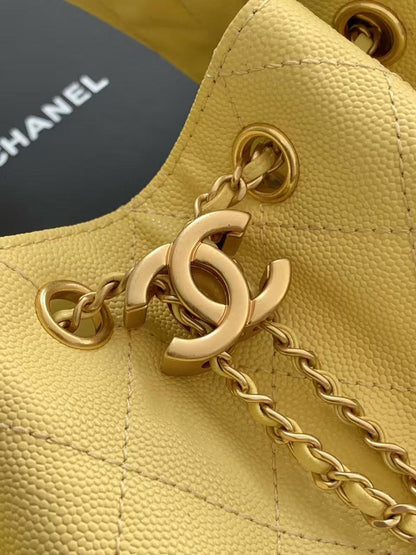 CHANEL 25C Hobo Bag 30cm Yellow Grained Calfskin