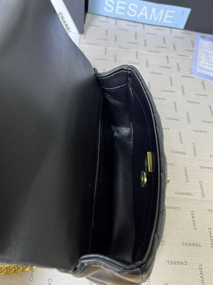 CHANEL 25C Mini Flap 19cm Black Lambskin Gold Heart Hardware