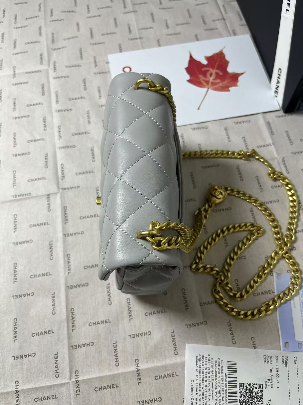 CHANEL 25C Mini Flap 19cm Grey Lambskin Gold Heart Hardware