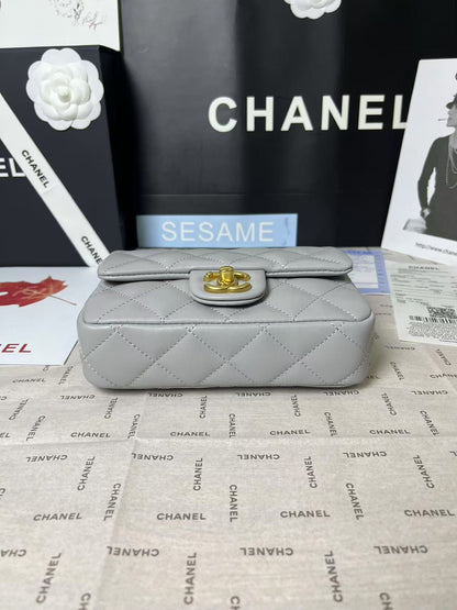 CHANEL 25C Mini Flap 19cm Grey Lambskin Gold Heart Hardware