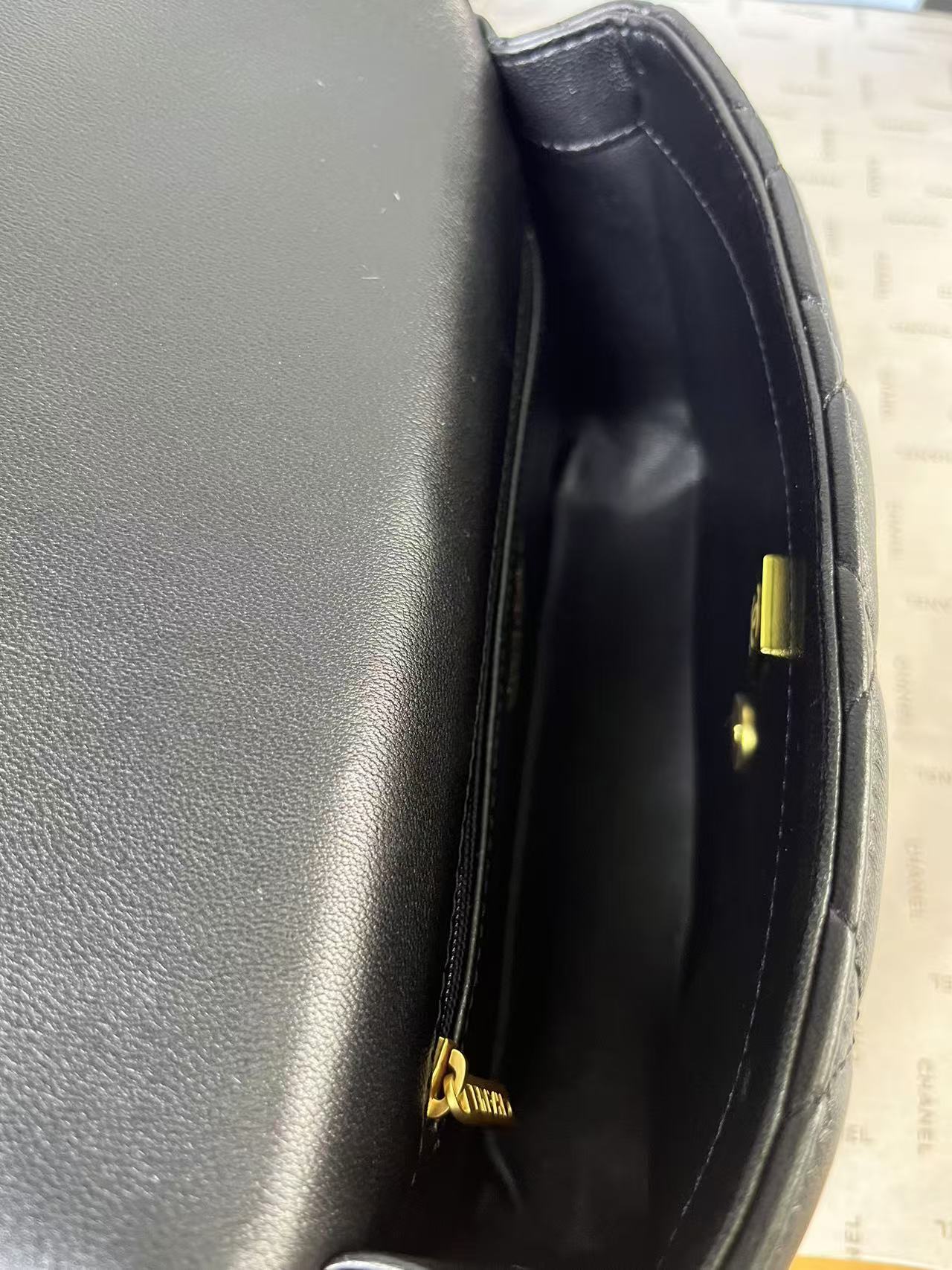 CHANEL 25C Mini Flap 24cm Black Lambskin Gold Heart Hardware