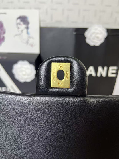 CHANEL 25C Mini Flap 24cm Black Lambskin Gold Heart Hardware