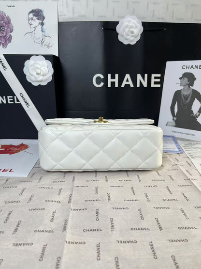 CHANEL 25C Mini Flap 24cm White Lambskin Gold Heart Hardware