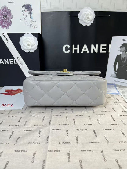 CHANEL 25C Mini Flap 24cm Grey Lambskin Gold Heart Hardware