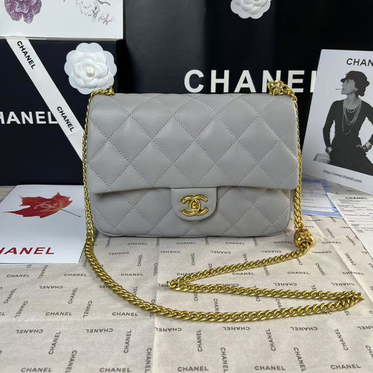 CHANEL 25C Mini Flap 24cm Grey Lambskin Gold Heart Hardware