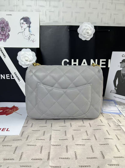 CHANEL 25C Mini Flap 24cm Grey Lambskin Gold Heart Hardware