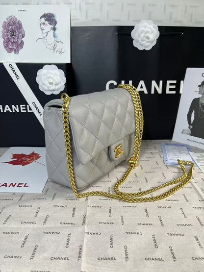 CHANEL 25C Mini Flap 24cm Grey Lambskin Gold Heart Hardware