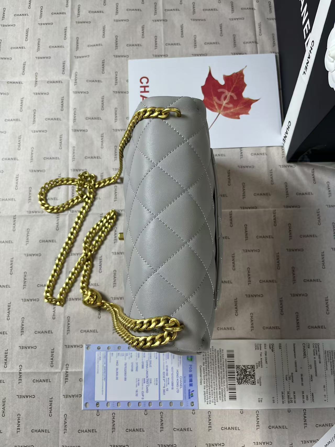CHANEL 25C Mini Flap 24cm Grey Lambskin Gold Heart Hardware