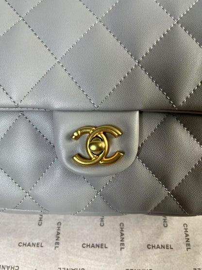 CHANEL 25C Mini Flap 24cm Grey Lambskin Gold Heart Hardware