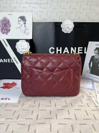 CHANEL 25C Mini Flap 24cm Burgundy Lambskin Gold Heart Hardware
