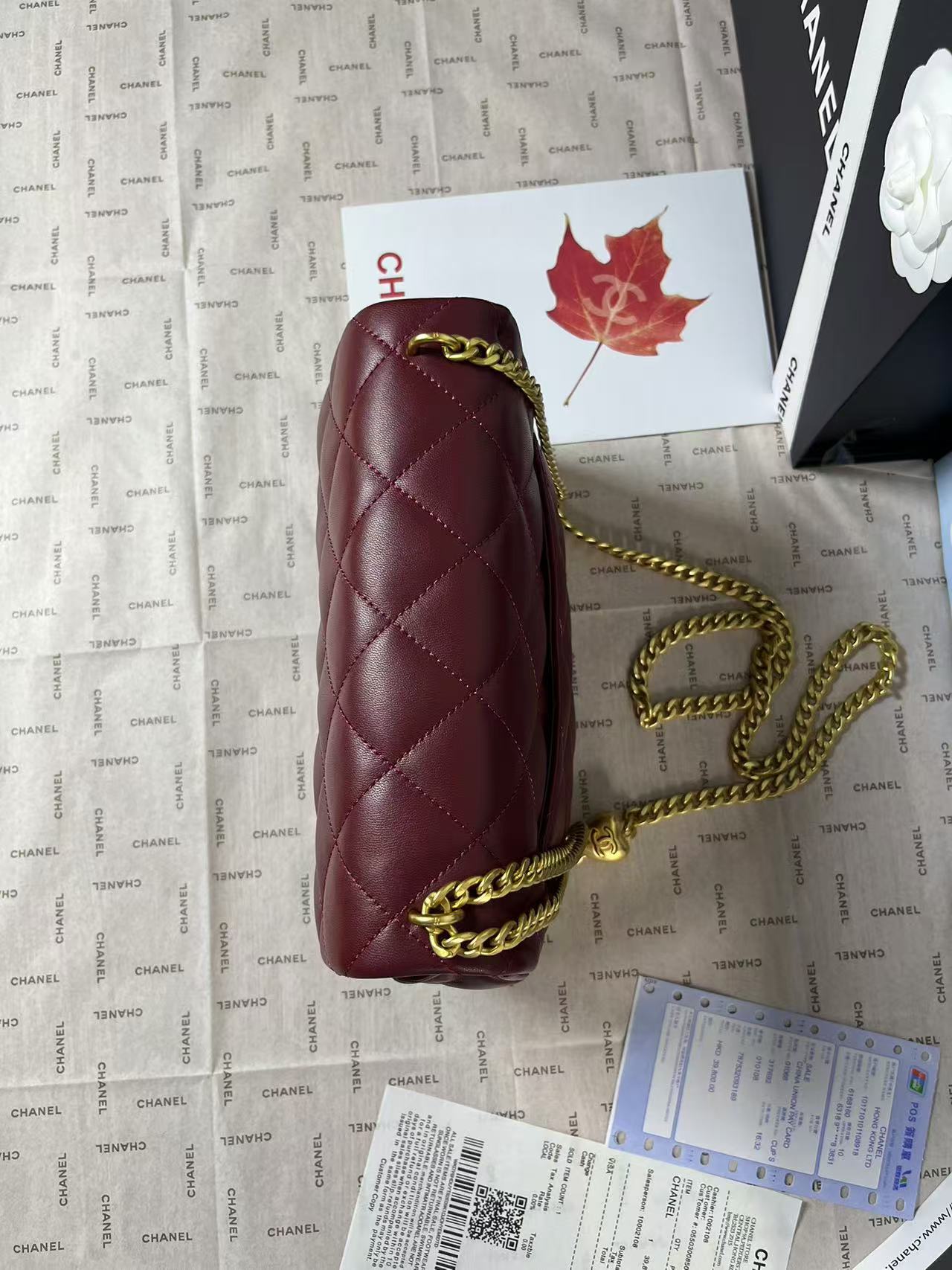 CHANEL 25C Mini Flap 24cm Burgundy Lambskin Gold Heart Hardware