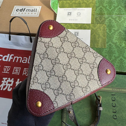 Gucci BUCKET BAG 18 IN BURGUNDY RED CANVAS AND CALFSKIN GOLD HARDWARE