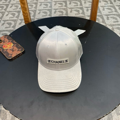 CHANEL BASEBALL HAT IN PALE GRAY SILK SATIN 404863
