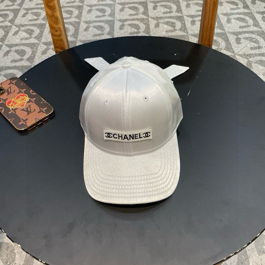 CHANEL BASEBALL HAT IN PALE GRAY SILK SATIN 404863