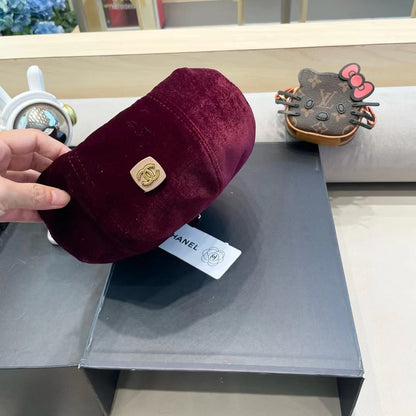 CHANEL BERET HAT IN MAROON RED VELVET 413325