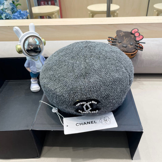 CHANEL BERET HAT IN RHINO GRAY COTTON AND LINEN 417831